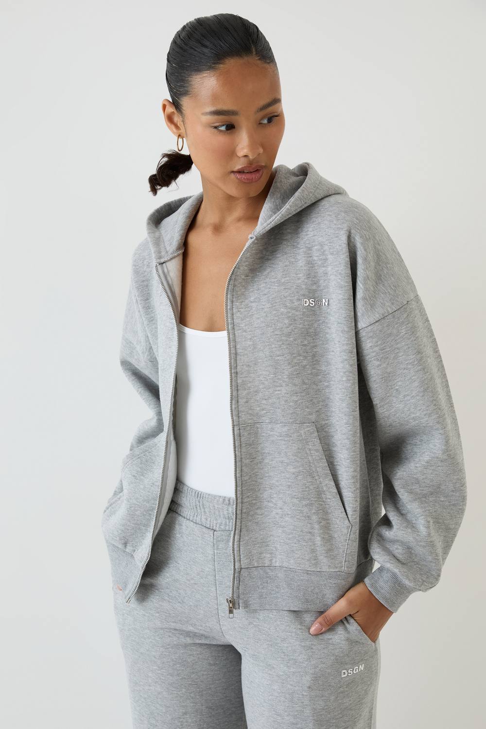 DSGN Studio Women's Chrome Oversized Zip Through Hoodie in Grey Marl by boohoo