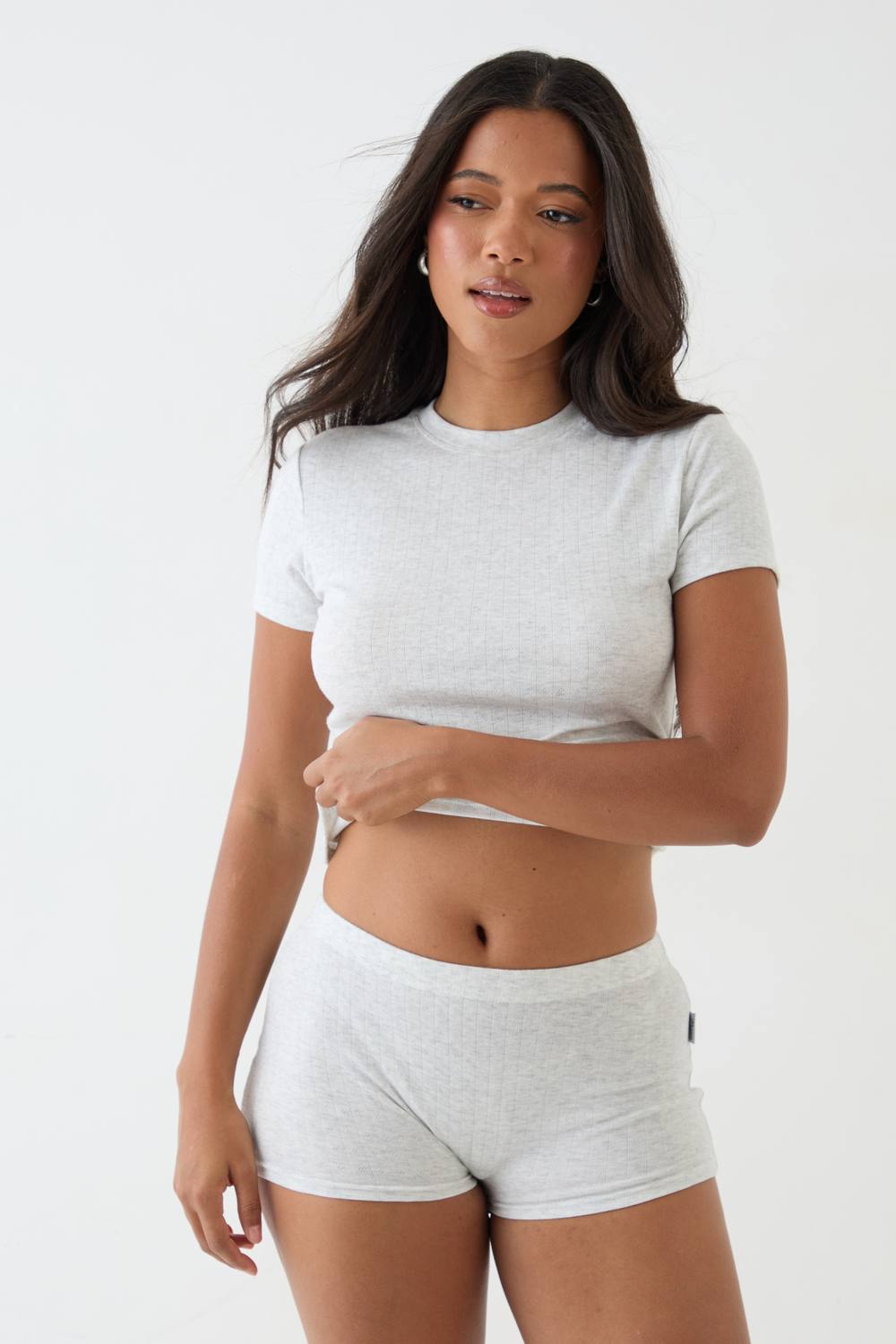 DSGN Studio Women's Pointelle Mini Short in Ash Grey by boohoo