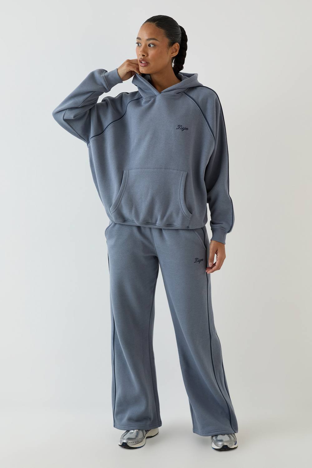 DSGN Studio Women's Script Piping Straight Leg Jogger Pants in Slate Blue by boohoo