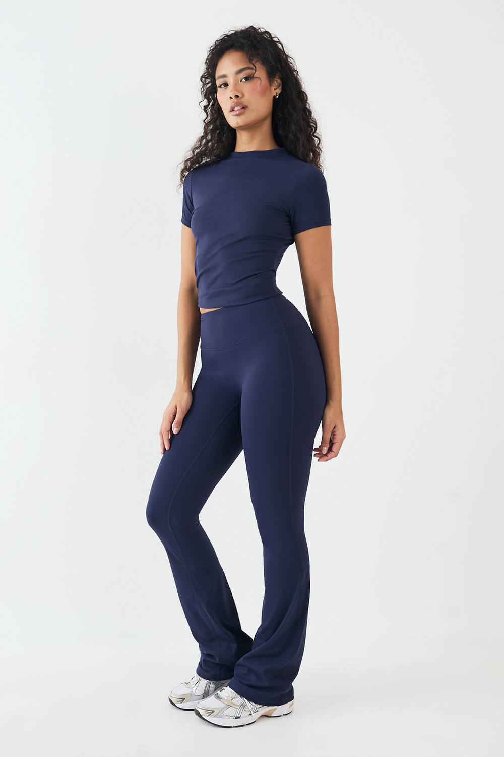 DSGN Studio Women's Tall High Waist Sculpt Yoga Flared Legging Pants in Navy by boohoo