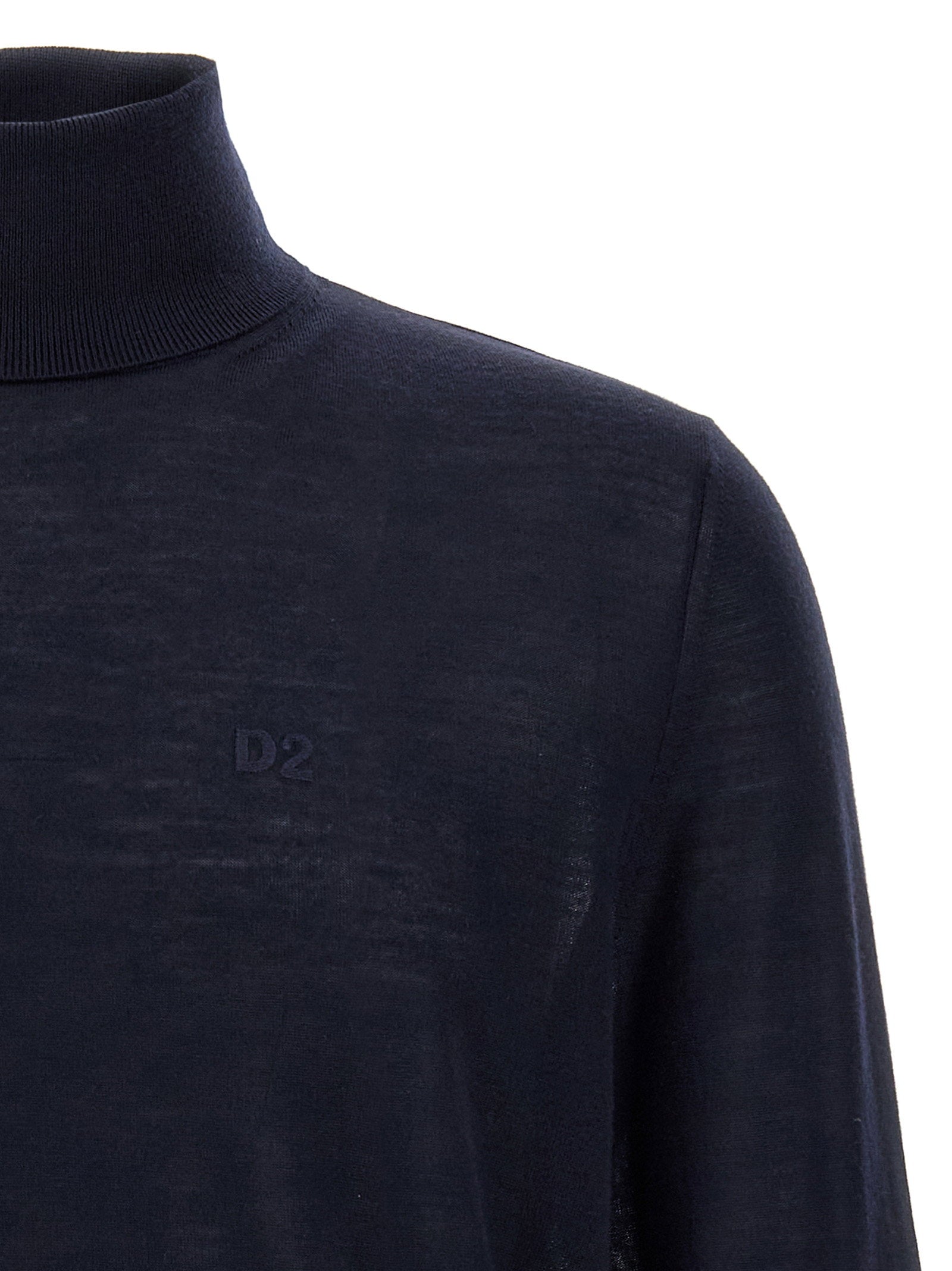 Dsquared2 Wool Logo-Embroidered Turtleneck Sweater — Navy, view 3
