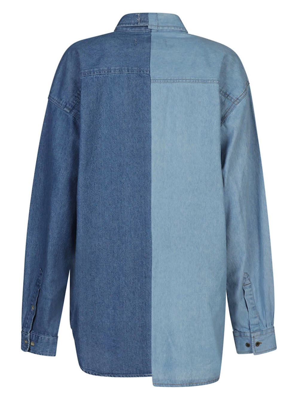 E.L.V. Denim Colorblock Denim Shirt — Blue, view 2