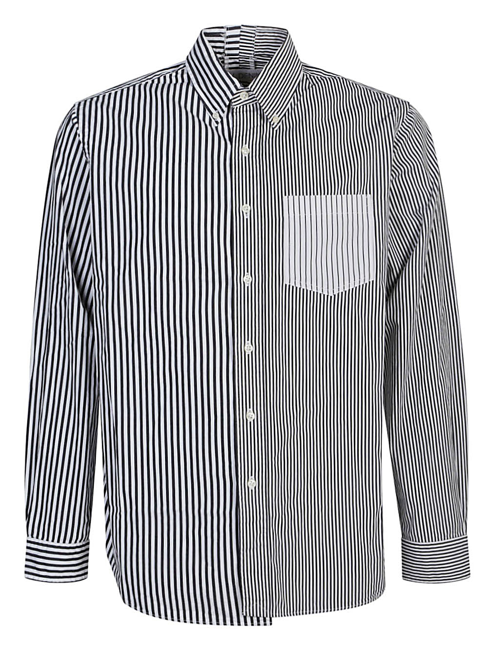 E.L.V. Denim Contrast Striped Cotton Shirt — White by E.L.V. Denim