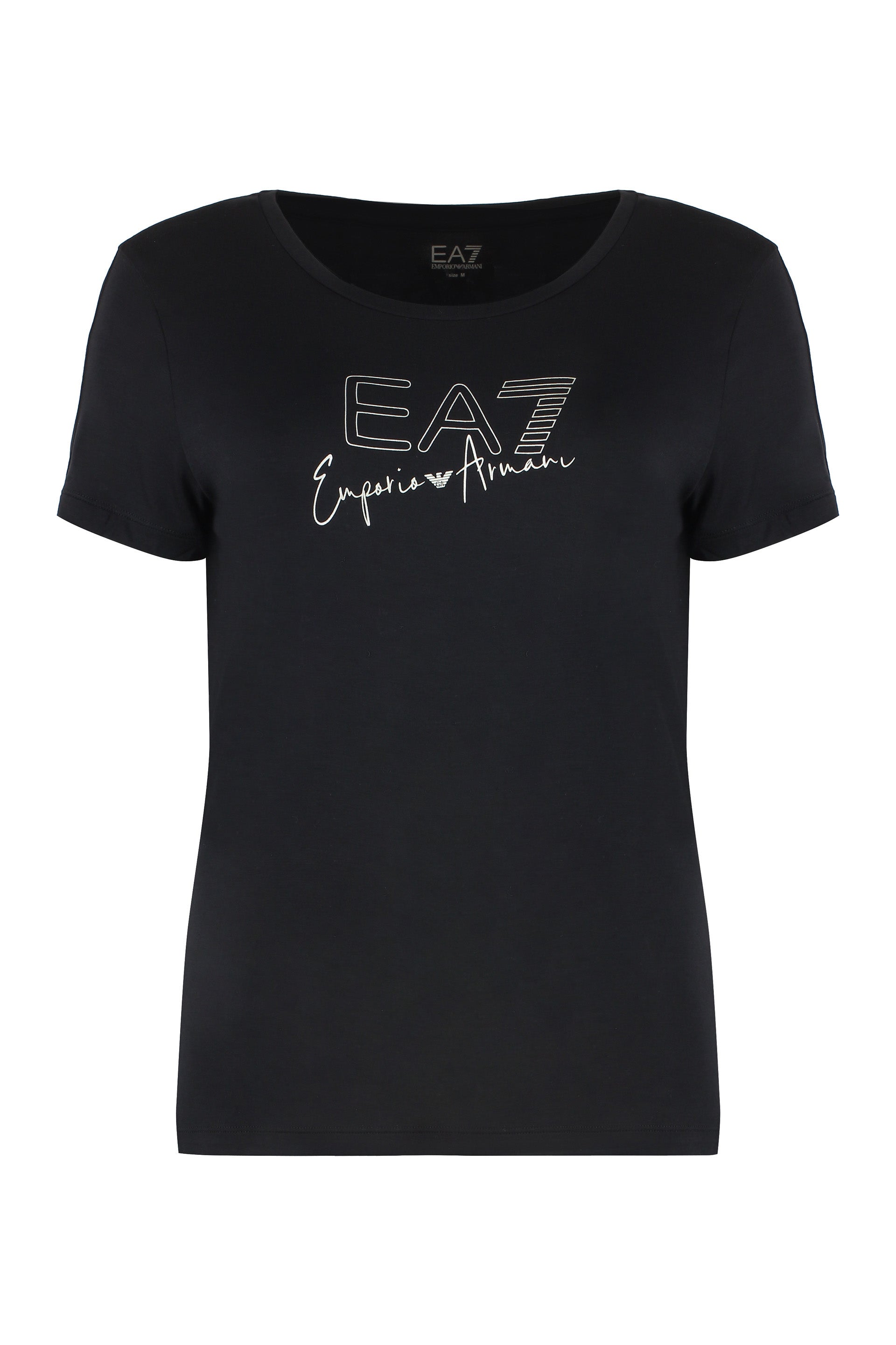 EA7 Logo-Print Viscose Crew-Neck T-Shirt — Black by EA7