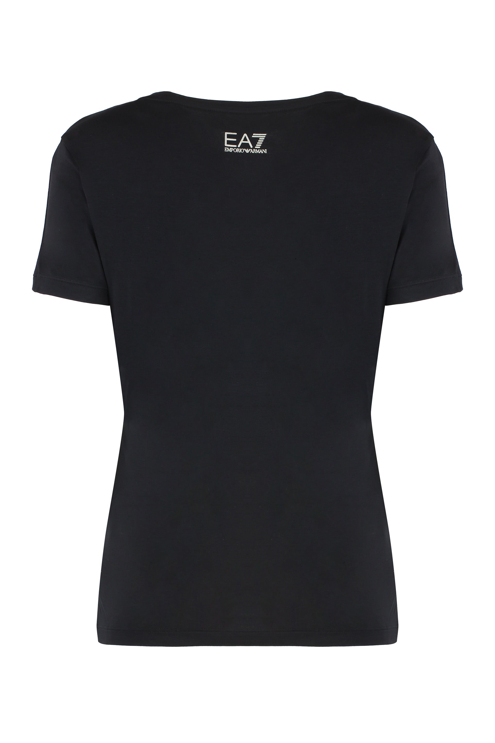 EA7 Logo-Print Viscose Crew-Neck T-Shirt — Black, view 2