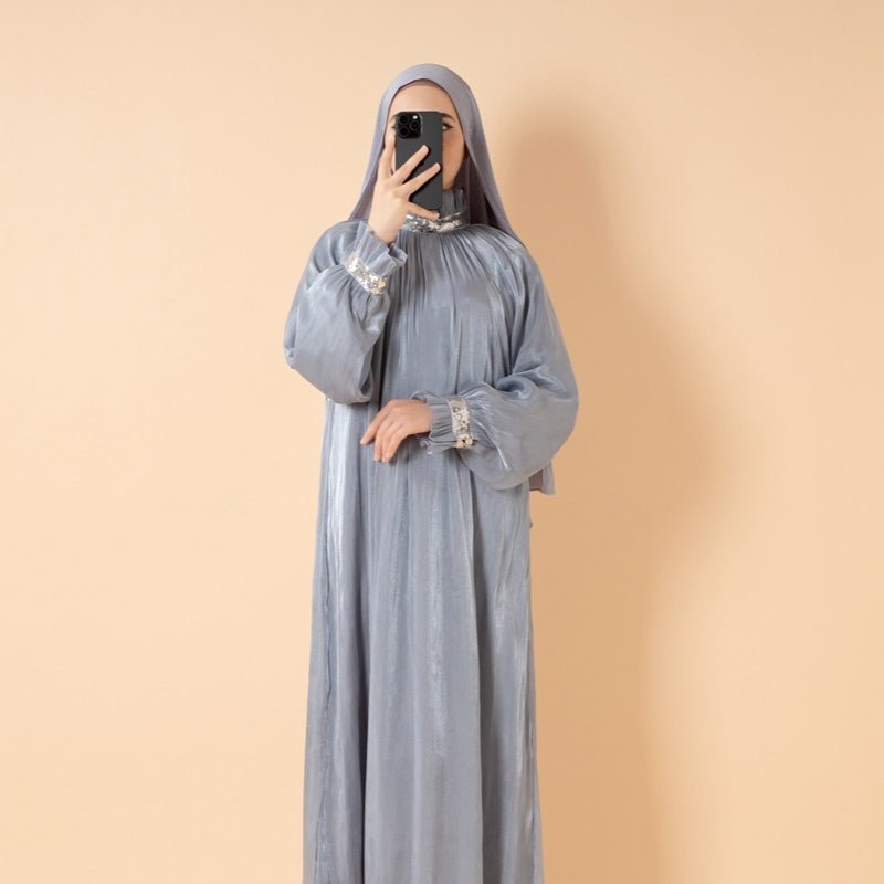 Elegant Glossy Flower Cuff Sequinned Abaya, view 2