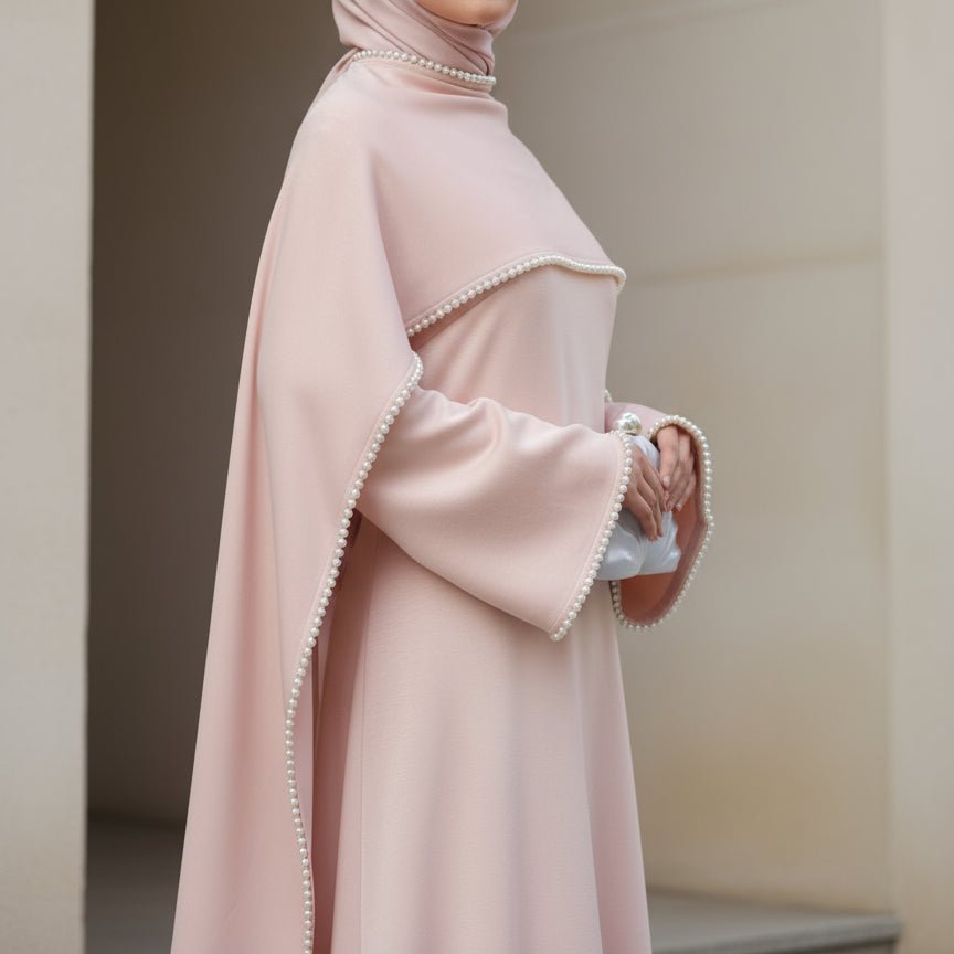 Elegant Pearl Embellished Cape Sleeve Evening Dress(MA337), view 2