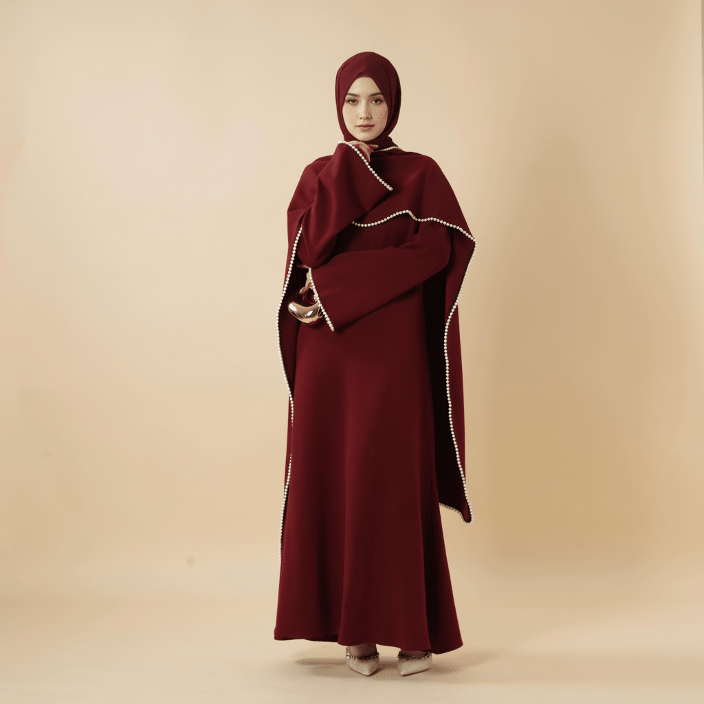 Elegant Pearl Embellished Cape Sleeve Evening Dress(MA337), view 5