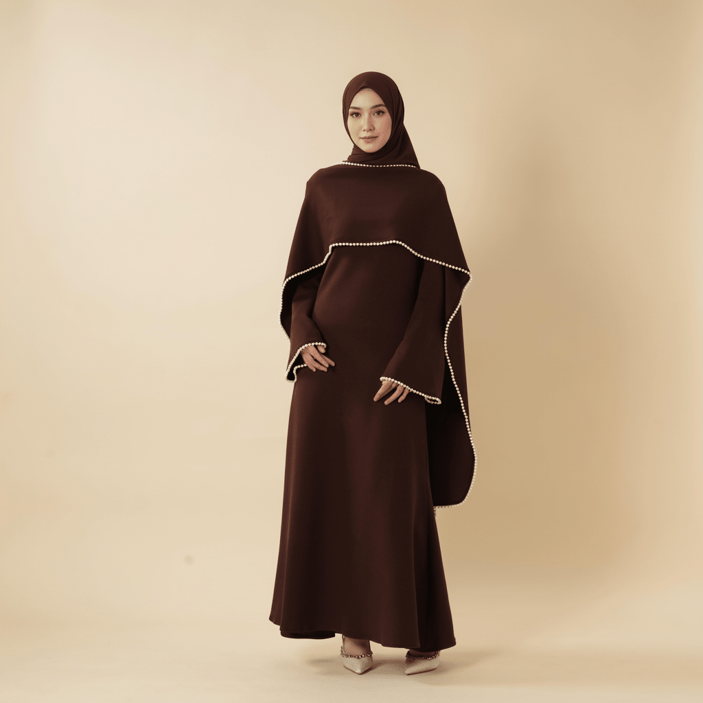 Elegant Pearl Embellished Cape Sleeve Evening Dress(MA337), view 6
