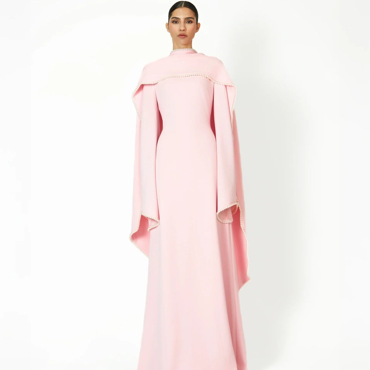 Elegant Pearl Embellished Cape Sleeve Evening Dress(MA337), view 7