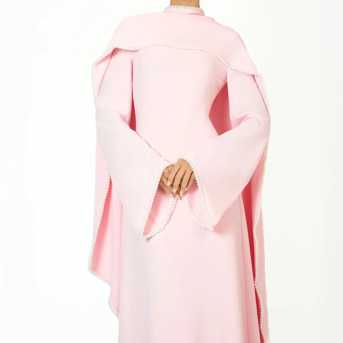Elegant Pearl Embellished Cape Sleeve Evening Dress(MA337), view 8