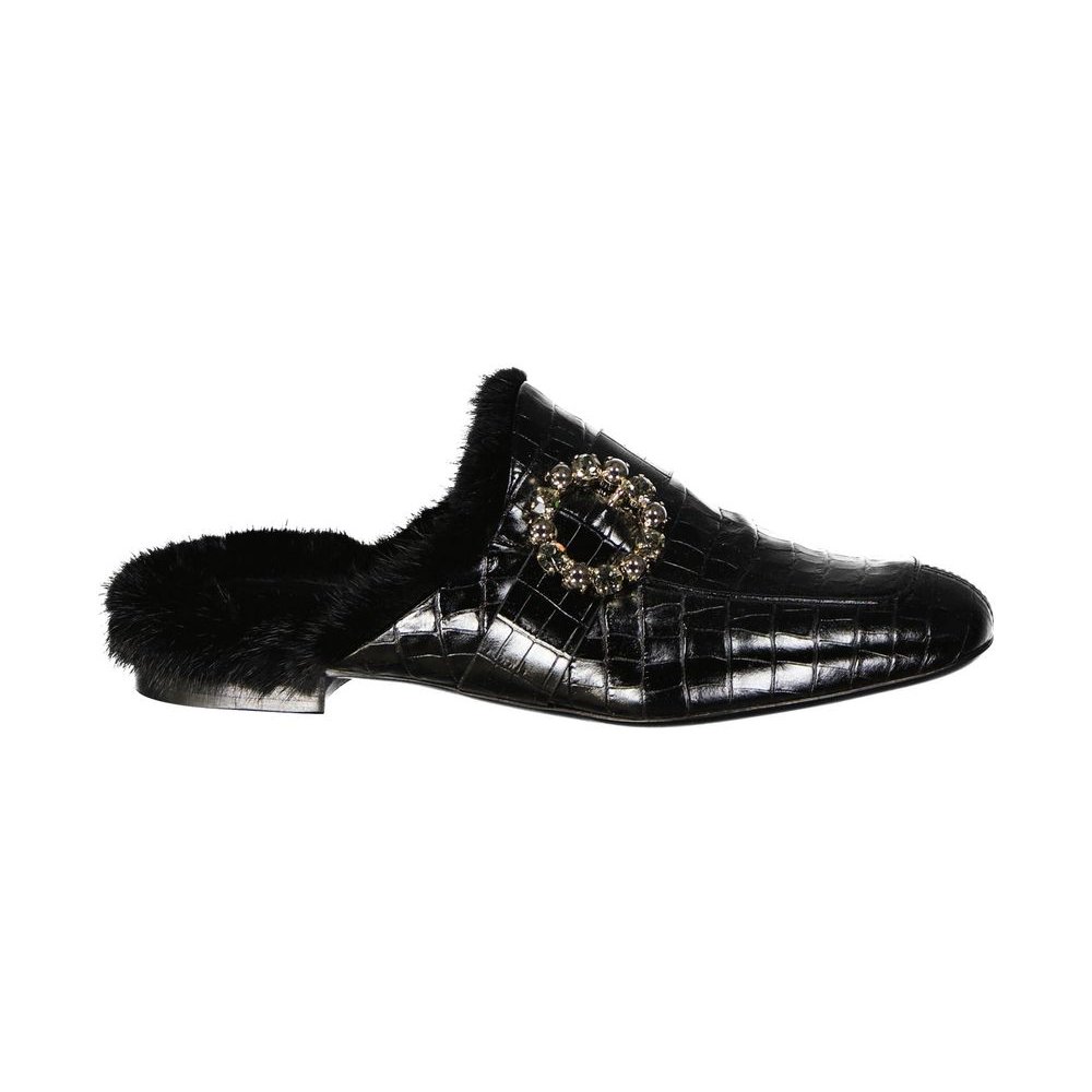 Eleventy Crocodile-Embossed Calf Leather Mule — Black by Eleventy