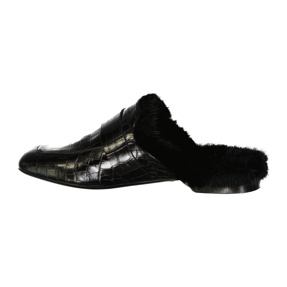 Eleventy Crocodile-Embossed Calf Leather Mule — Black, view 3