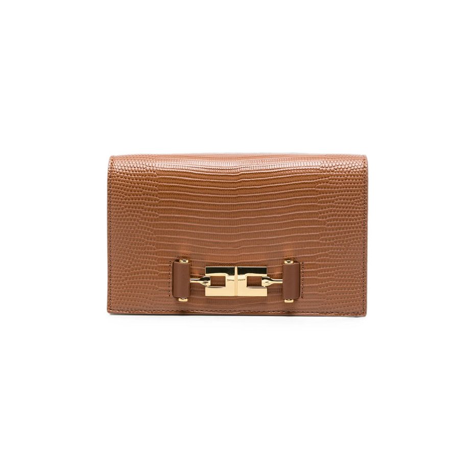 Elisabetta Franchi Reptile-Effect Leather Clutch — Beige by Elisabetta Franchi