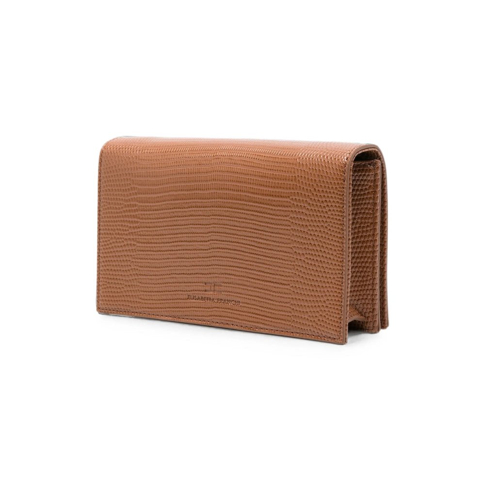 Elisabetta Franchi Reptile-Effect Leather Clutch — Beige, view 2