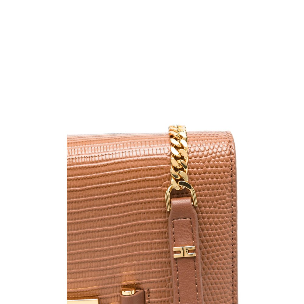 Elisabetta Franchi Reptile-Effect Leather Clutch — Beige, view 4