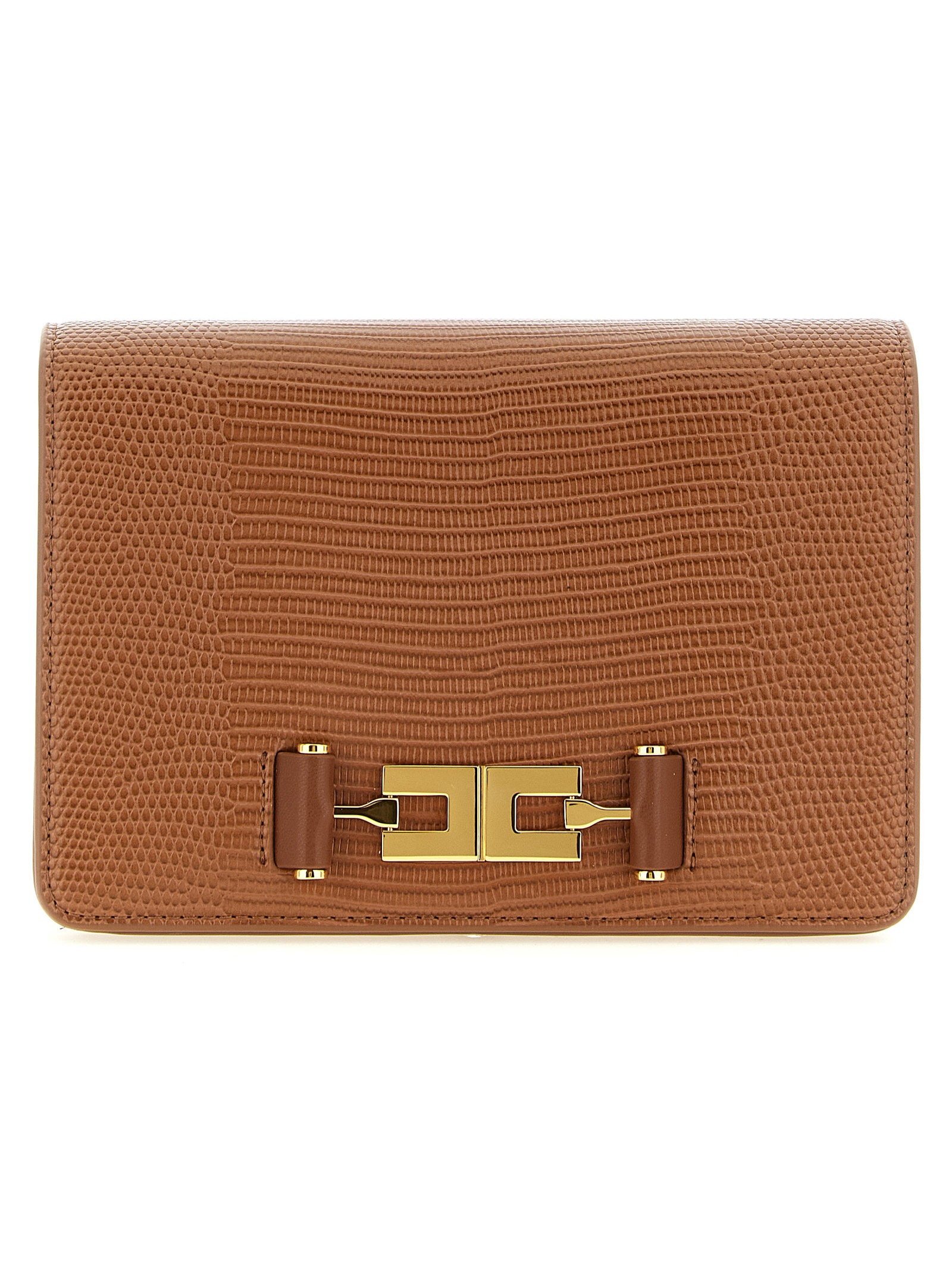 Elisabetta Franchi Lizard-Embossed Leather Crossbody Bag — Cognac by Elisabetta Franchi