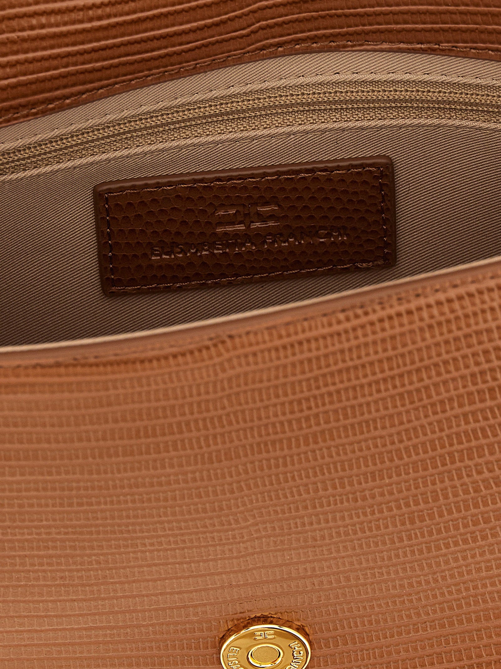 Elisabetta Franchi Lizard-Embossed Leather Crossbody Bag — Cognac, view 4