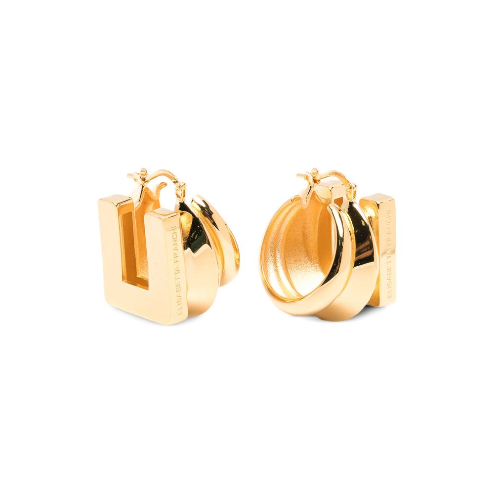 Elisabetta Franchi Logo-Detailed Gold Hoop Earrings — Gold by Elisabetta Franchi