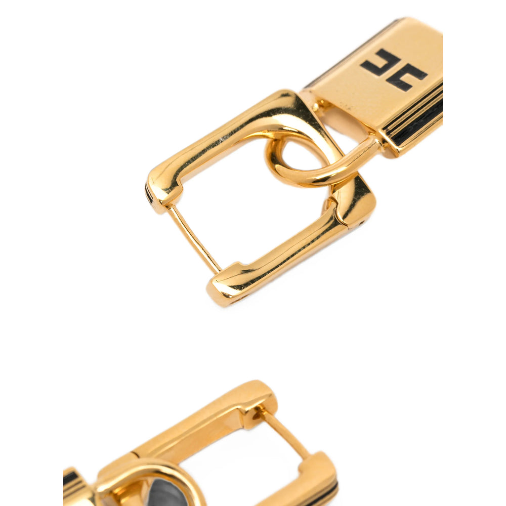 Elisabetta Franchi Padlock Motif Drop Earrings — Gold, view 2