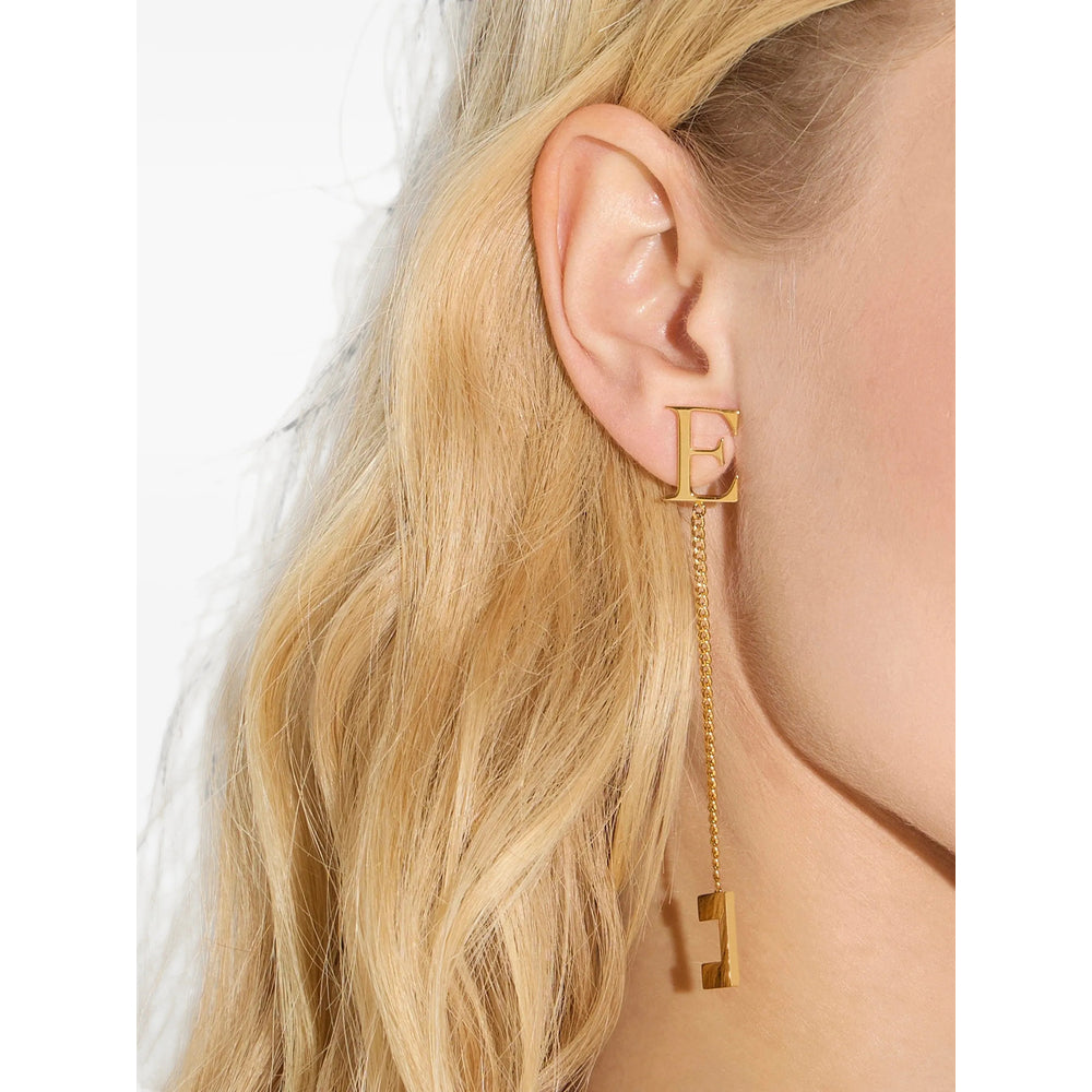 Elisabetta Franchi Gold-Tone Curb Chain Letter Earrings — Gold, view 2