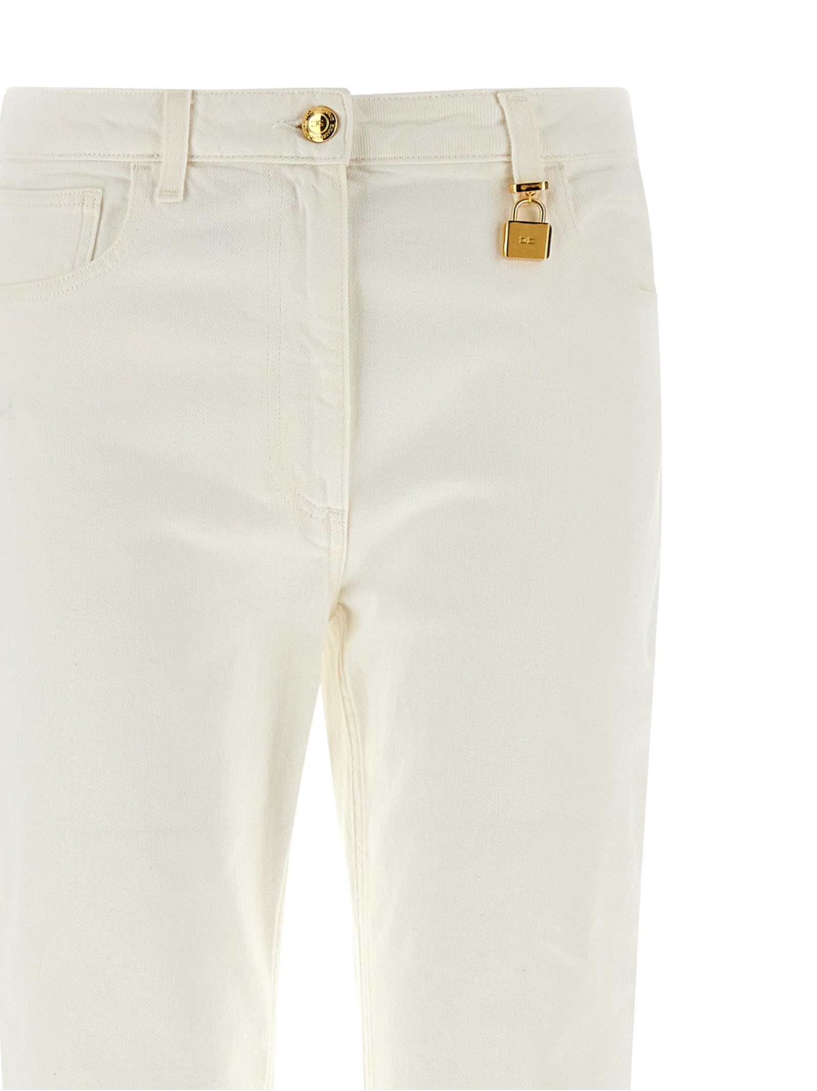 Elisabetta Franchi Jewel Padlock Jeans — Cream, view 3