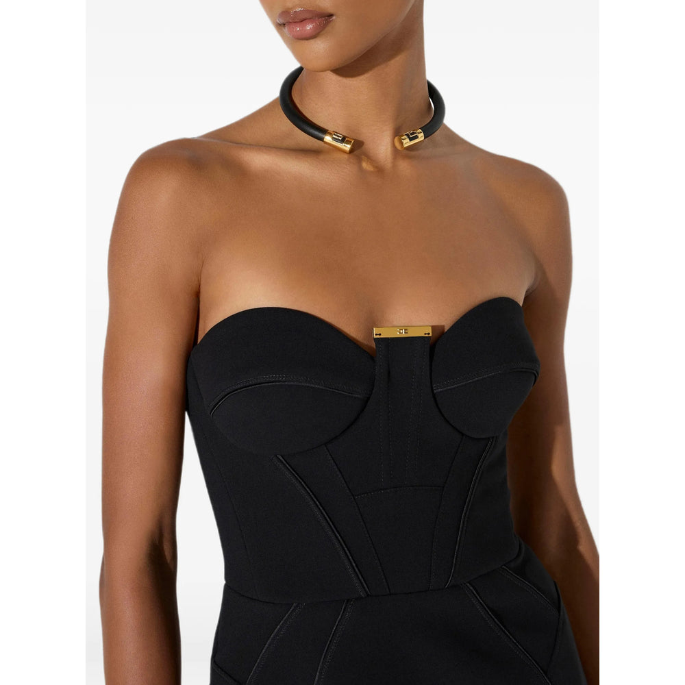 Elisabetta Franchi Leather-Effect Tubular Necklace — Gold by Elisabetta Franchi