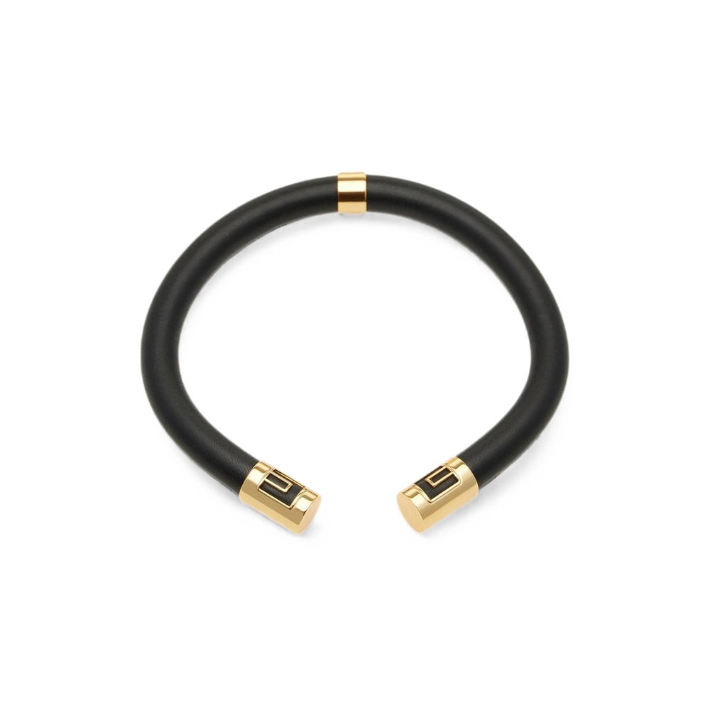 Elisabetta Franchi Leather-Effect Tubular Necklace — Gold, view 2
