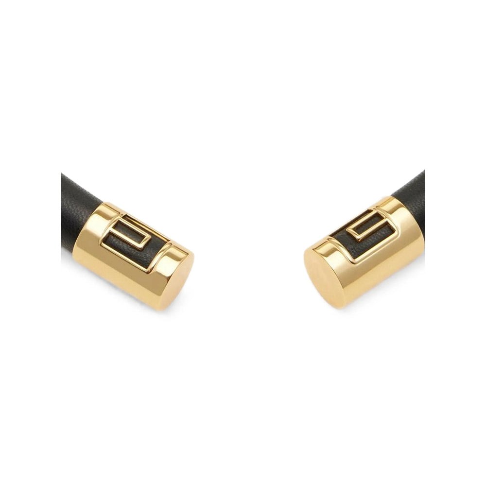 Elisabetta Franchi Leather-Effect Tubular Necklace — Gold, view 3