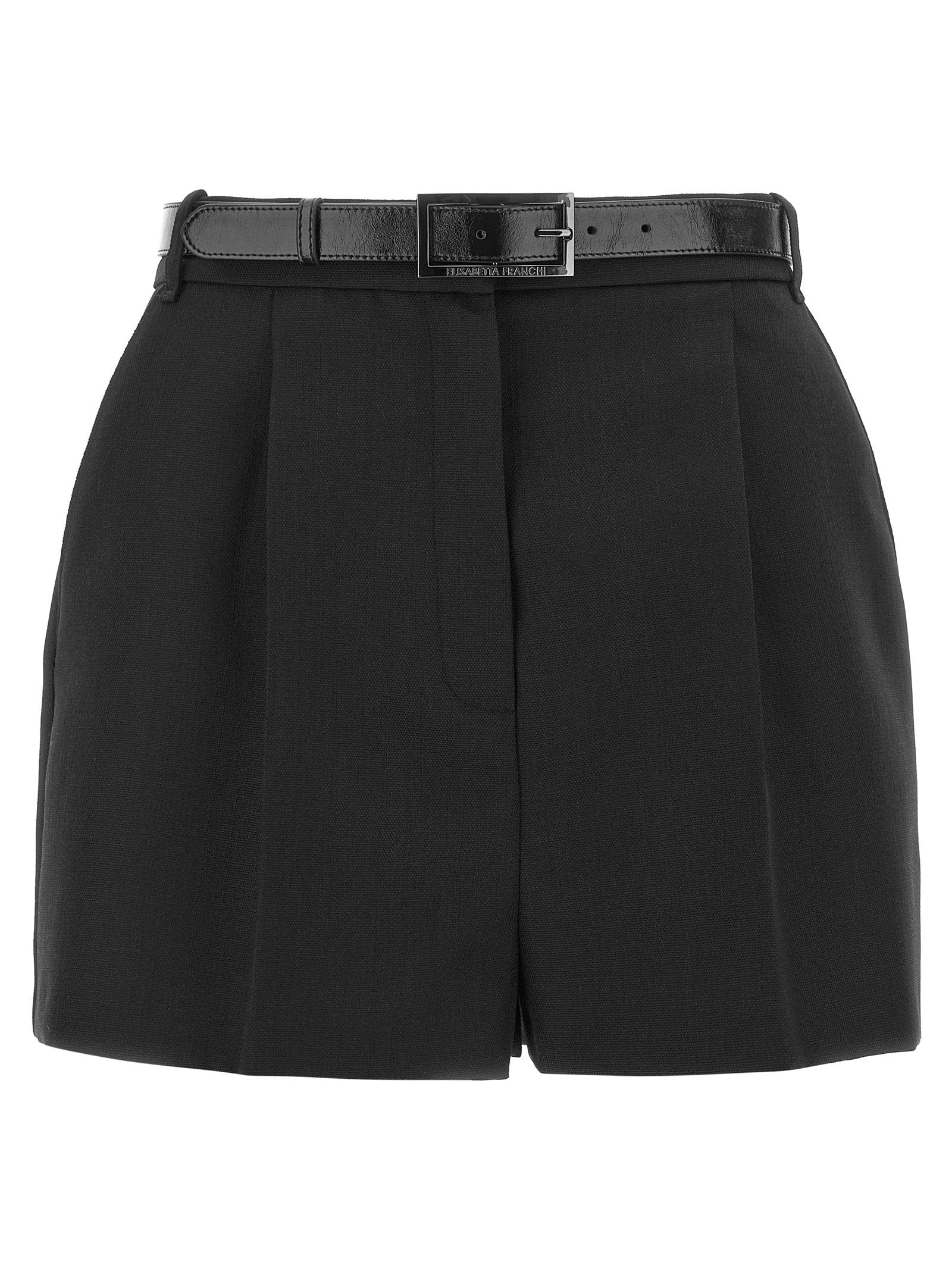 Elisabetta Franchi Belted Virgin Wool Shorts — Black by Elisabetta Franchi