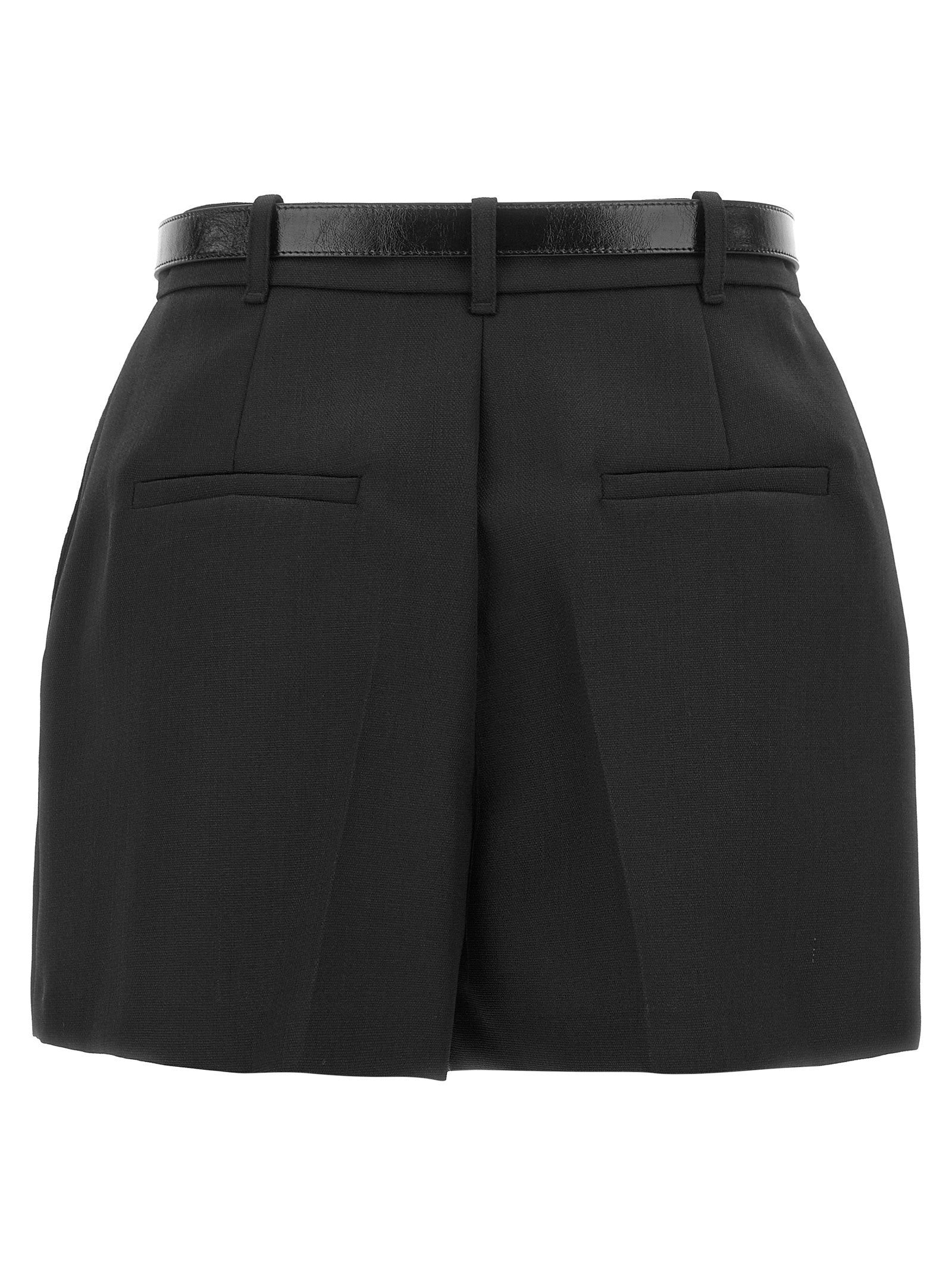 Elisabetta Franchi Belted Virgin Wool Shorts — Black, view 2