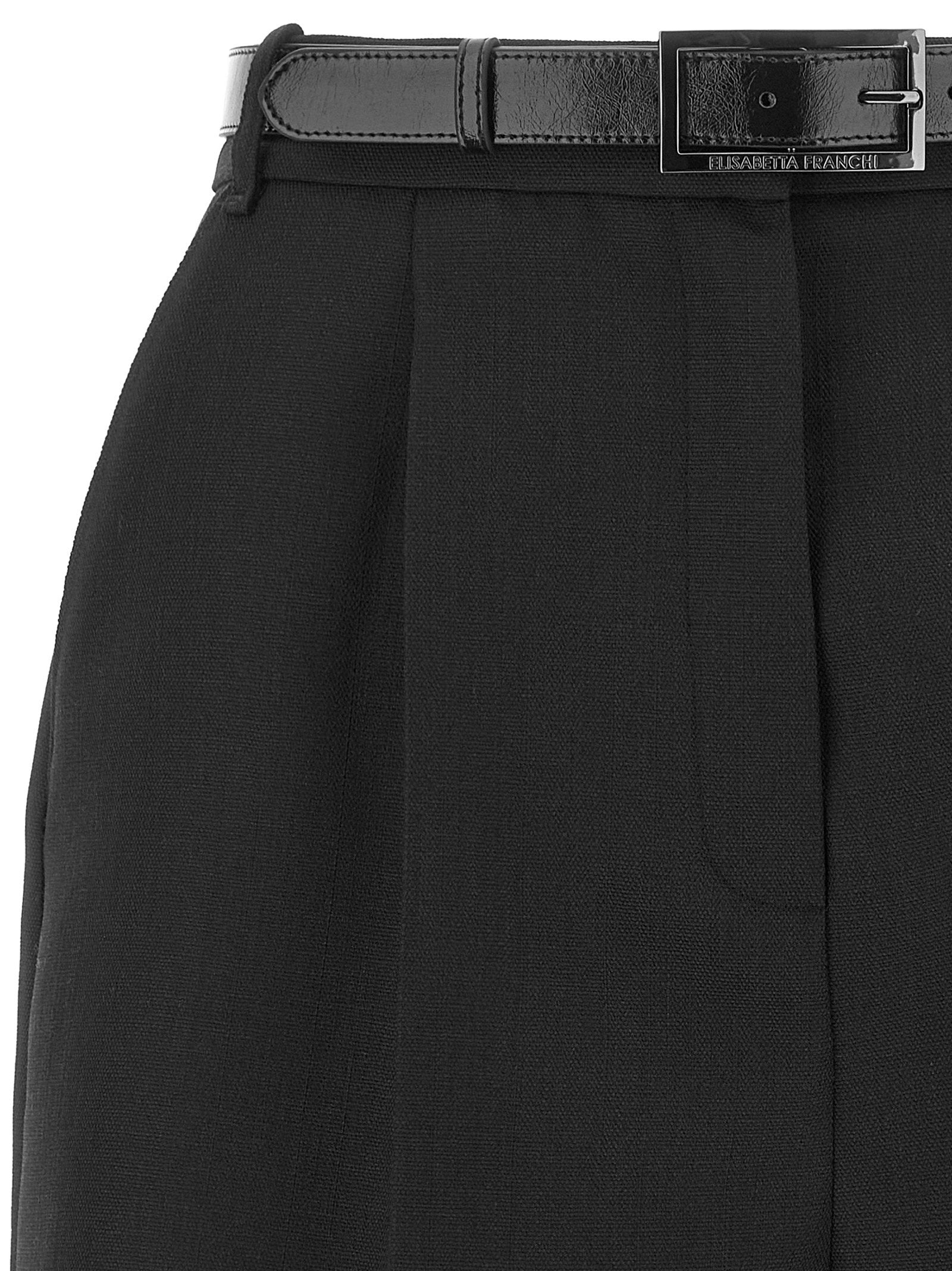 Elisabetta Franchi Belted Virgin Wool Shorts — Black, view 3