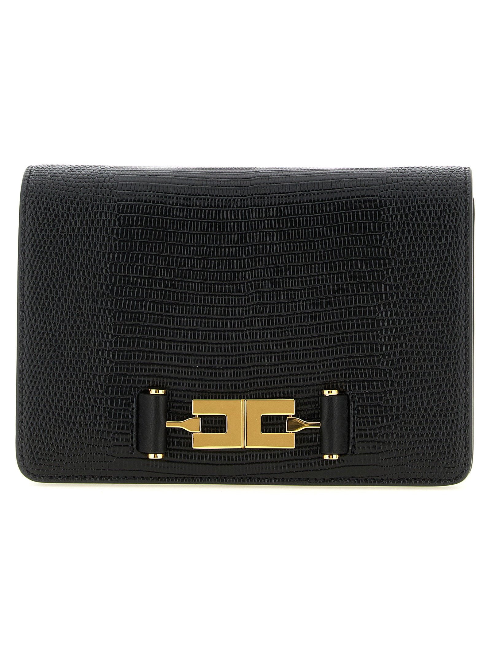 Elisabetta Franchi Lizard-Embossed Leather Shoulder Bag — Black by Elisabetta Franchi