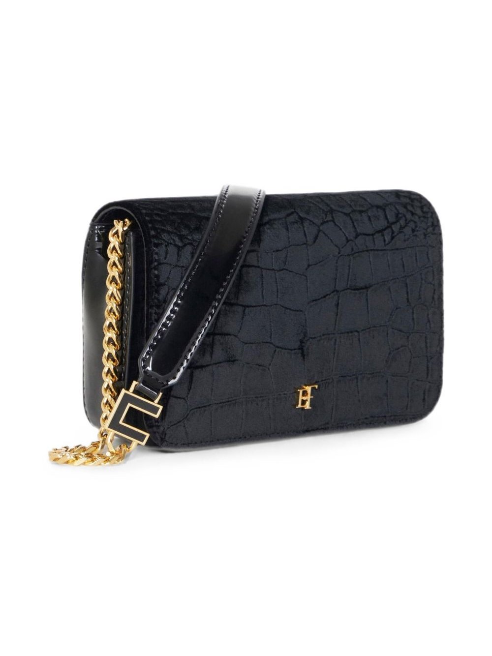 Elisabetta Franchi Velvet Shoulder Bag — Black, view 2