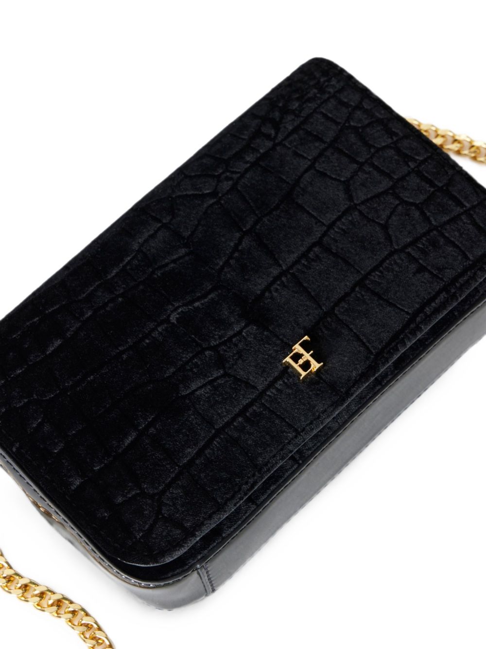 Elisabetta Franchi Velvet Shoulder Bag — Black, view 5