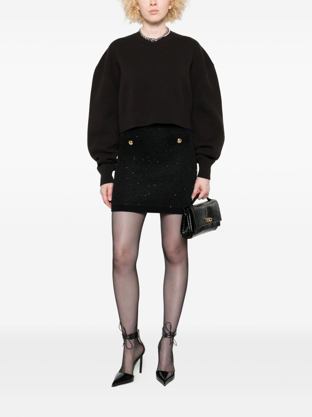 Elisabetta Franchi Wool Knit Skirt — Black, view 2