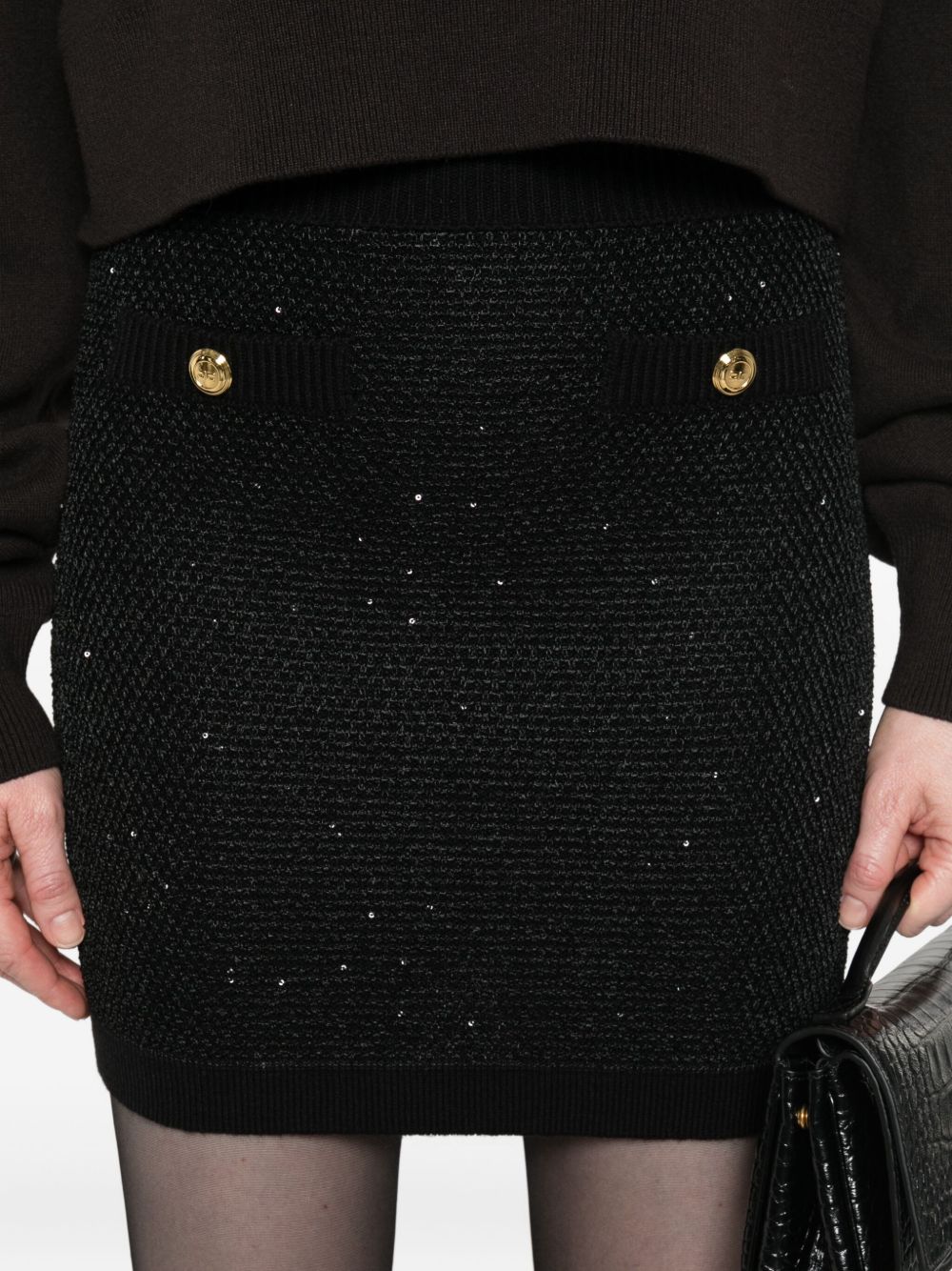 Elisabetta Franchi Wool Knit Skirt — Black, view 4