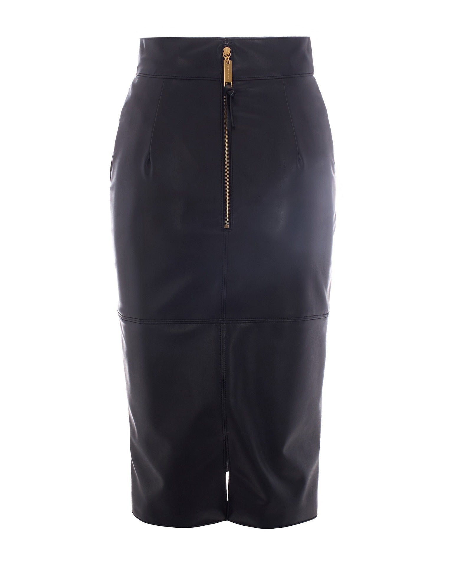 Elisabetta Franchi Nappa-Effect Coated Viscose Skirt — Black, view 2