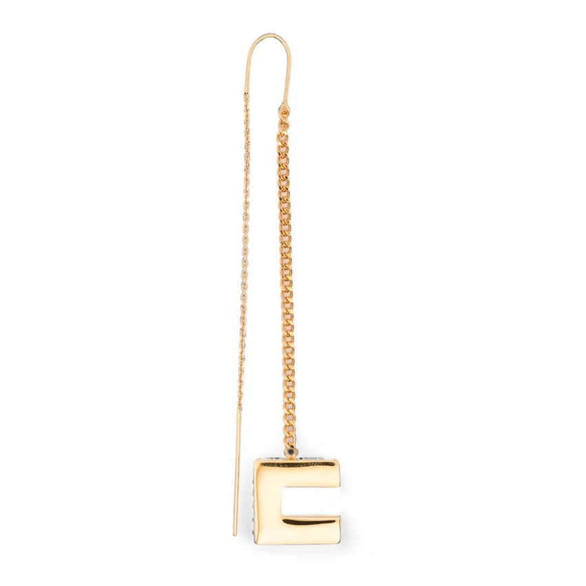 Elisabetta Franchi Logo Pendant Crystal Threader Earrings — Gold by Elisabetta Franchi