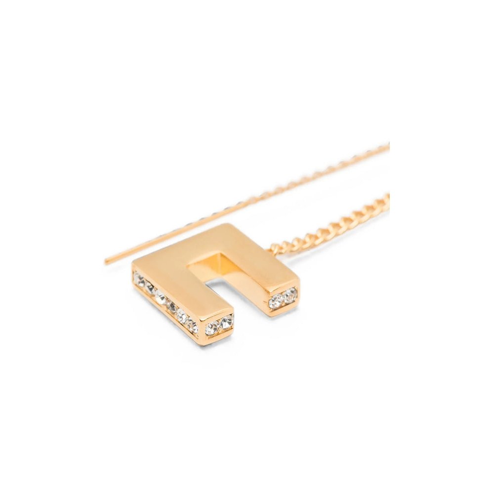 Elisabetta Franchi Logo Pendant Crystal Threader Earrings — Gold, view 3