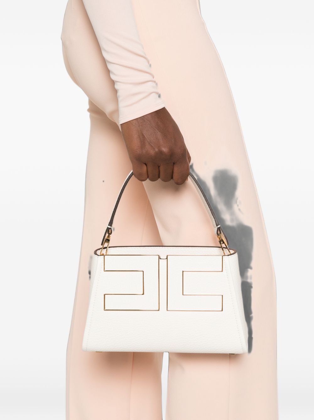 Elisabetta Franchi Logo Plaque Top Handle Bag — White, view 5