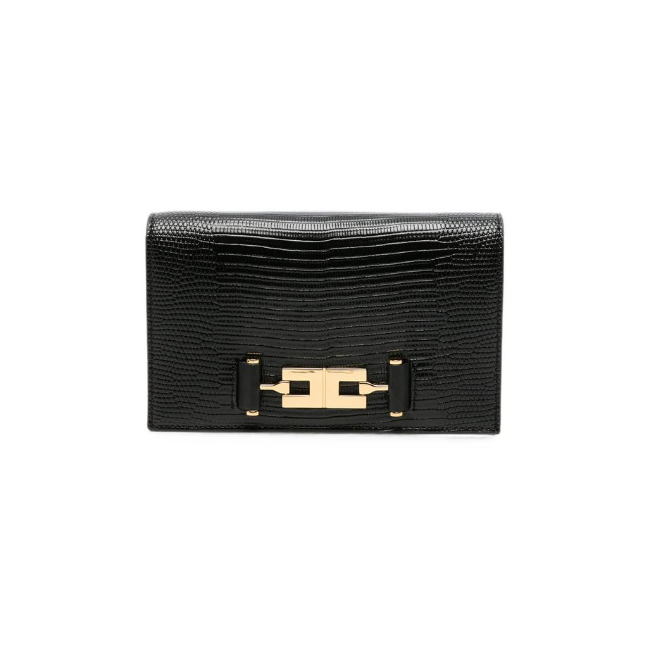 Elisabetta Franchi Lizard-Embossed Leather Tote Bag — Black by Elisabetta Franchi