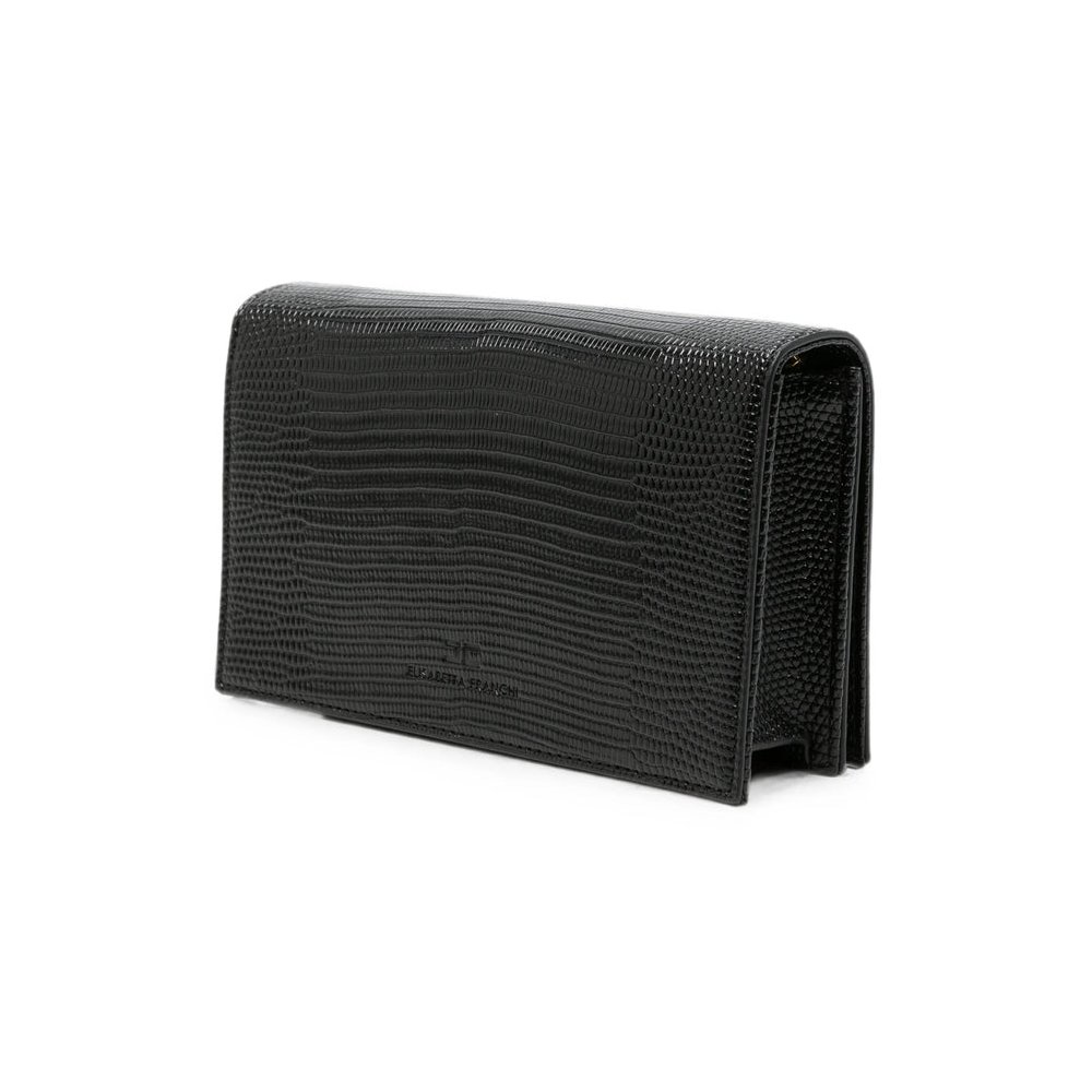 Elisabetta Franchi Lizard-Embossed Leather Tote Bag — Black, view 2