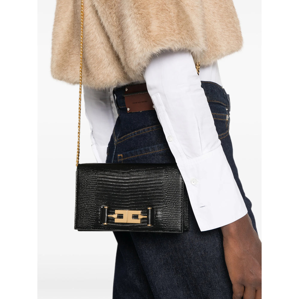 Elisabetta Franchi Lizard-Embossed Leather Tote Bag — Black, view 4