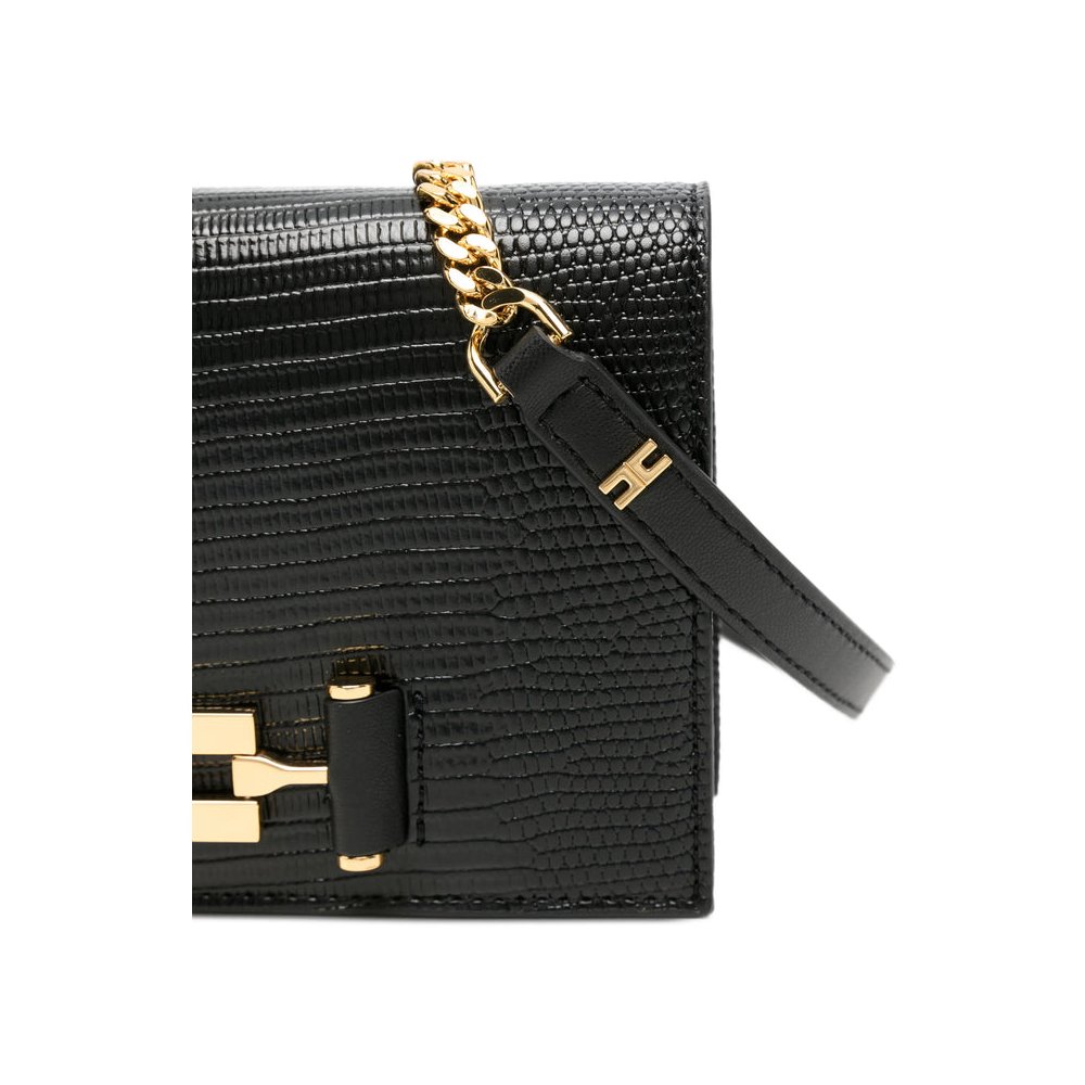 Elisabetta Franchi Lizard-Embossed Leather Tote Bag — Black, view 5