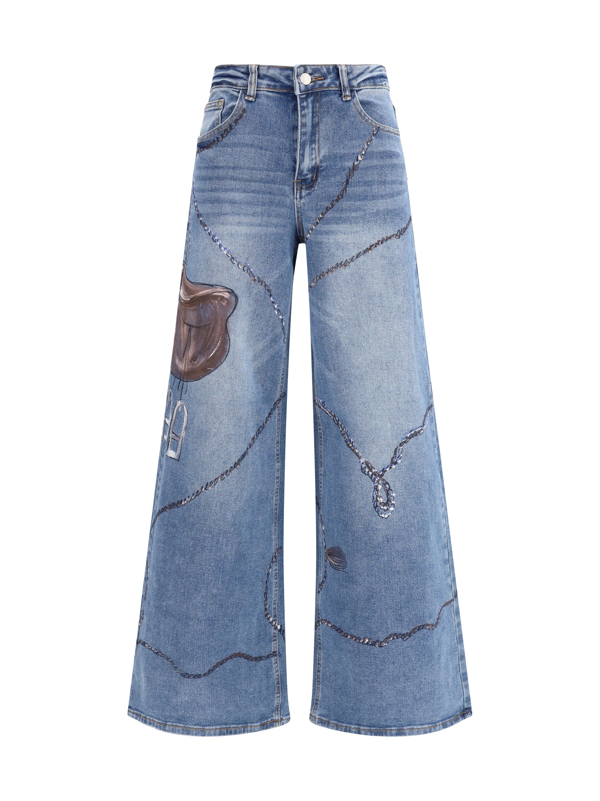 Ella Painted Wide-Leg Jeans — Blue by Ella