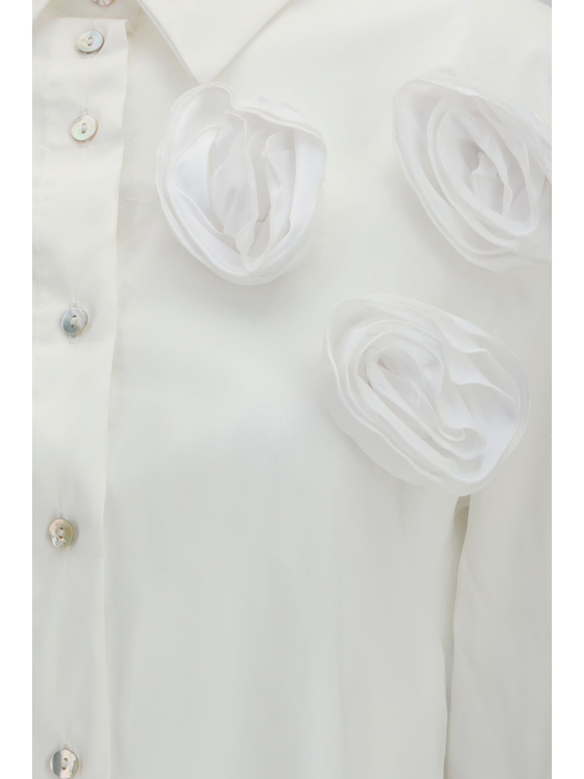 Ella Appliqué Rose Shirt — White, view 3