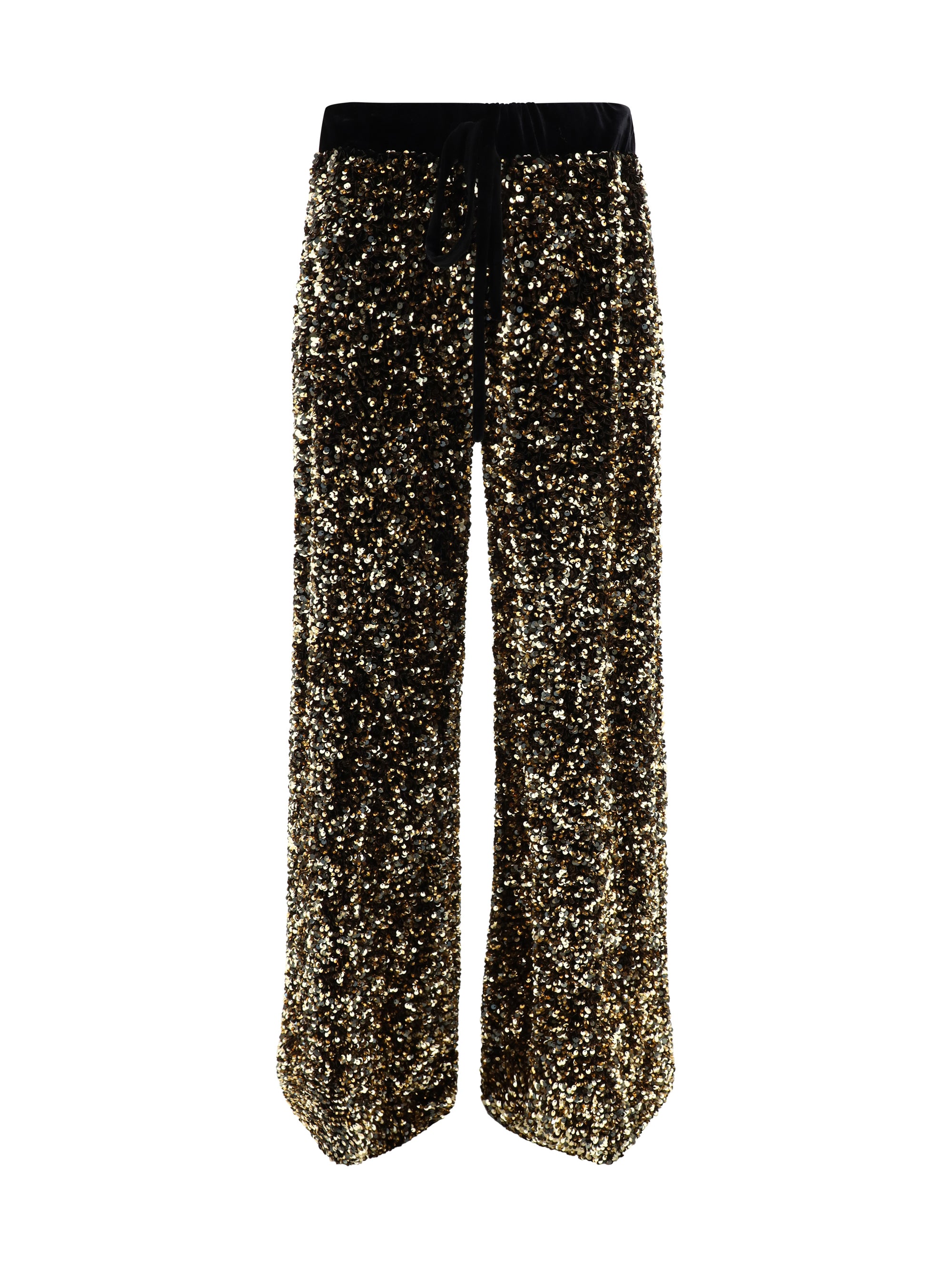 Ella Sequin-Embellished Velvet Trousers — Gold by Ella