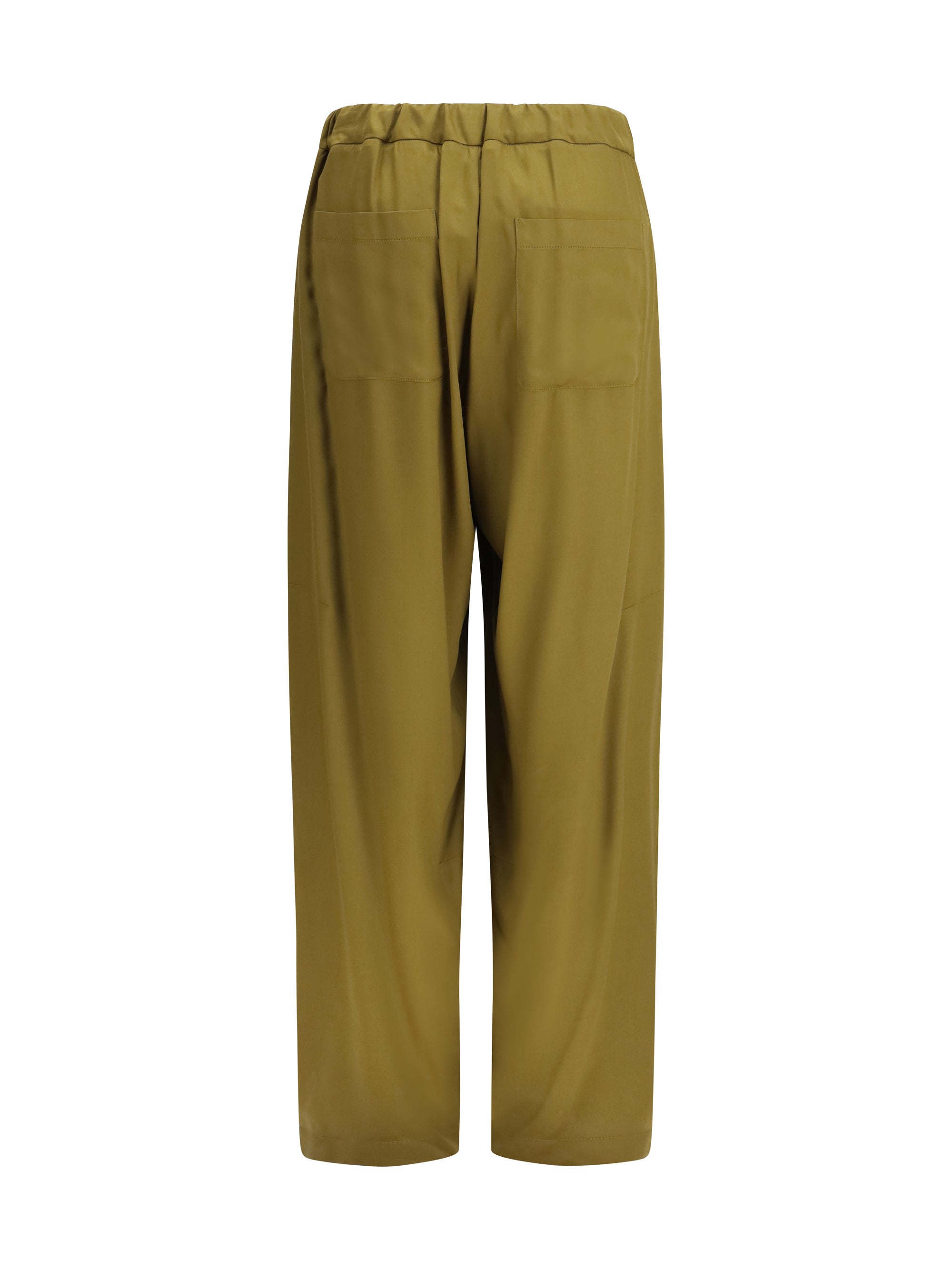 Ella Barrel Leg Drawstring Viscose Trousers — Green, view 2