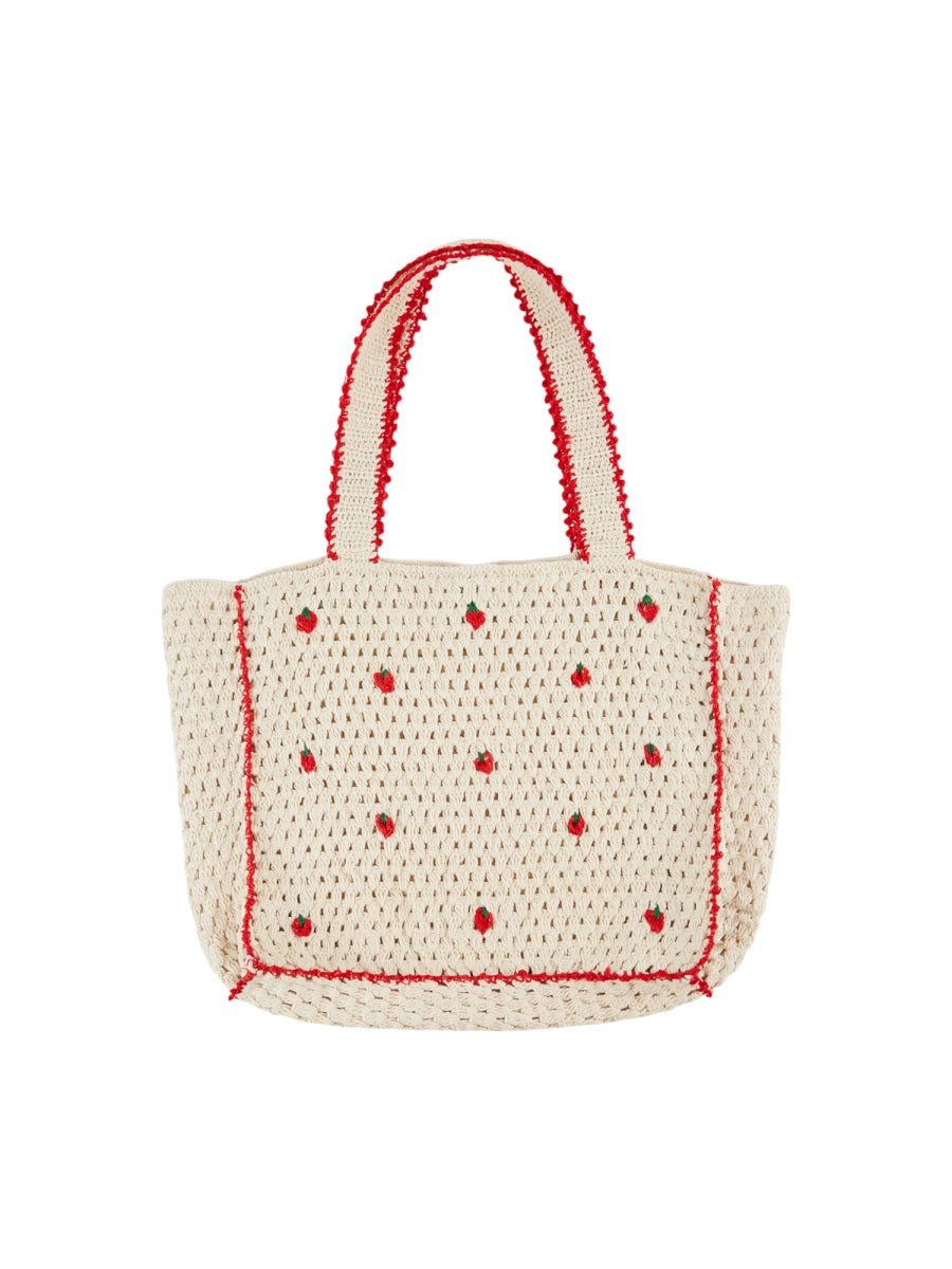 Emile & Ida Crochet Floral Cotton Tote Bag — Beige by Emile & Ida